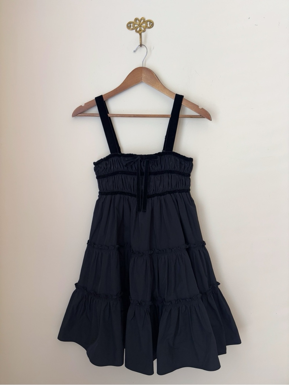 Hunter Bell Onyx Taffeta Fleur Tiered Sleeveless Dress XS